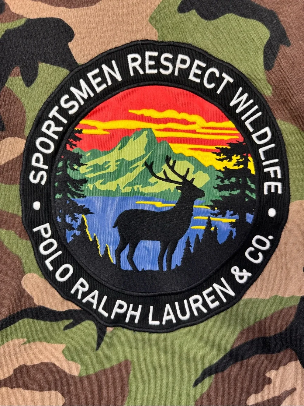 Polo Ralph Lauren Wildlife Sportsmen Cookie Patch Camo Crewneck Sweatshirt, S